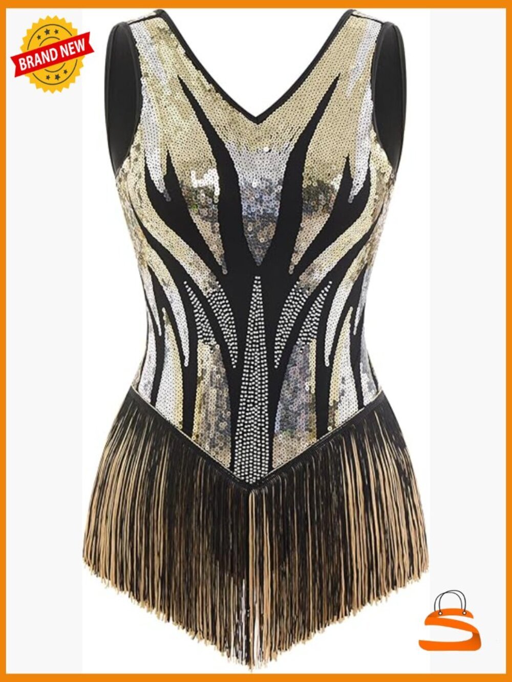 Sequin Fringe Bodysuit Latin Jazz Dance Leotard Sparkly Tassel Romper Costume